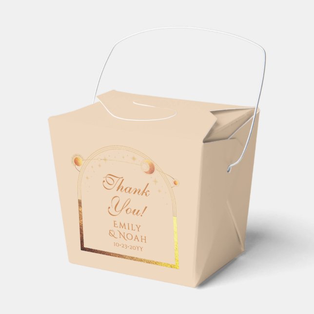 Celestial Champagne Gold Sun Moon Stars Wedding Favour Box (Front Side)