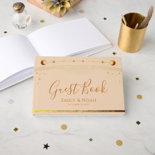 Celestial Champagne Gold Sun Moon Stars Wedding Guest Book