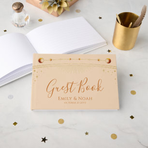 Celestial Champagne Gold Sun Moon Stars Wedding Guest Book