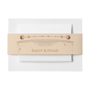 Celestial Champagne Gold Sun Moon Stars Wedding  Invitation Belly Band