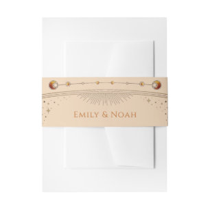 Celestial Champagne Gold Sun Moon Stars Wedding Invitation Belly Band