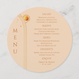 Celestial Champagne Gold Sun Moon Stars Wedding Menu