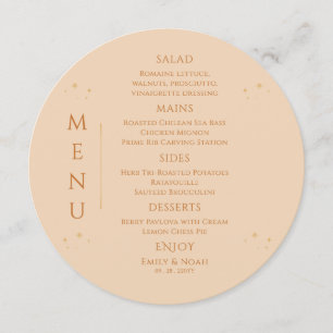 Celestial Champagne Gold Sun Moon Stars Wedding Menu