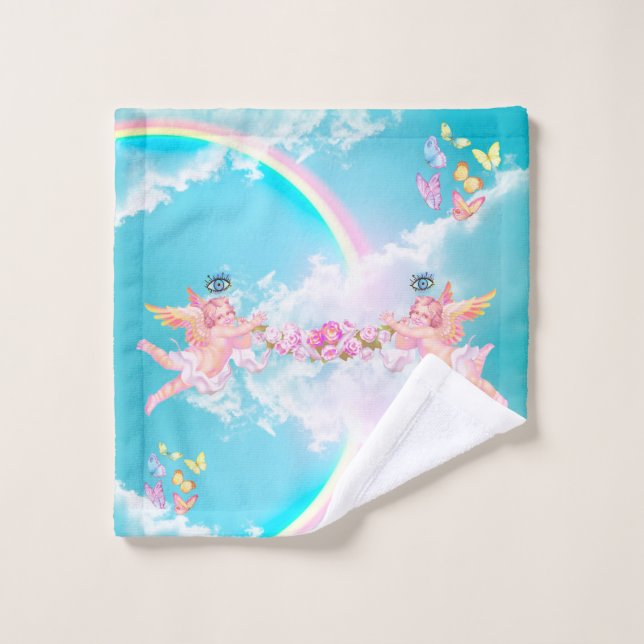 celestial, cherub, angel, rainbow, cloud, bathroom wash cloth (Wash Cloth)