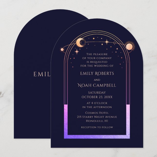 Celestial Chic Rainbow Blue Sun Moon Stars Space Invitation (Front/Back)