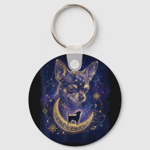 Celestial chihuahua howling at the moon moon phase key ring