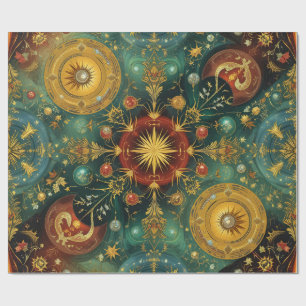 Celestial Christmas Gold Starburst Wrapping Paper