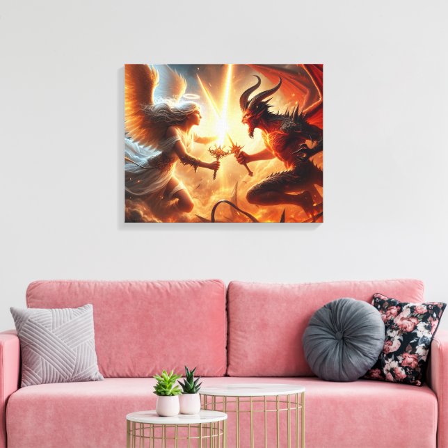 Celestial Clash: Red & Gold Canvas Print (Insitu(LivingRoom))