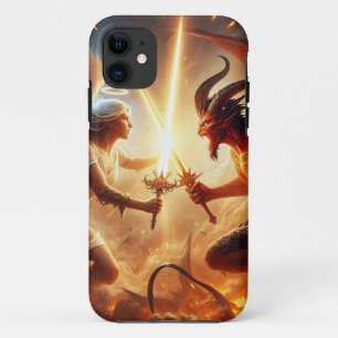 Celestial Clash: Red & Gold iPhone 11 Case