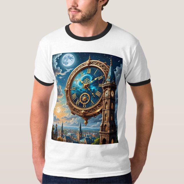 Celestial Clock Tower Fantasy T Shirt (Front)