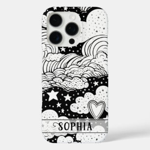 Celestial Clouds Stars Doodle Personalised iPhone 16 Pro Case