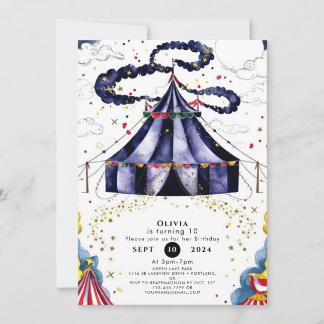 Celestial Colourful Circus Birthday Invitation (Front)