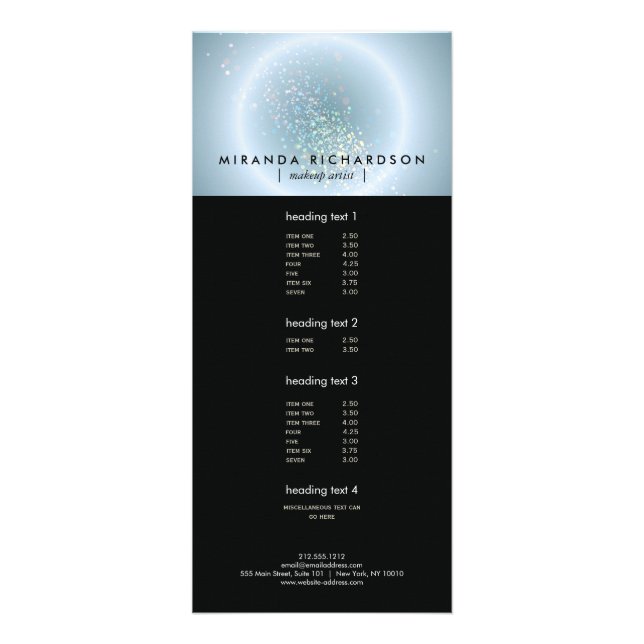 Celestial Confetti Glow Blue Rack Card (Front)