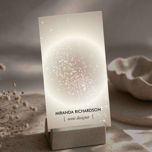 Celestial Confetti Glow Gold Vertical Business Card (Creator Uploaded)
