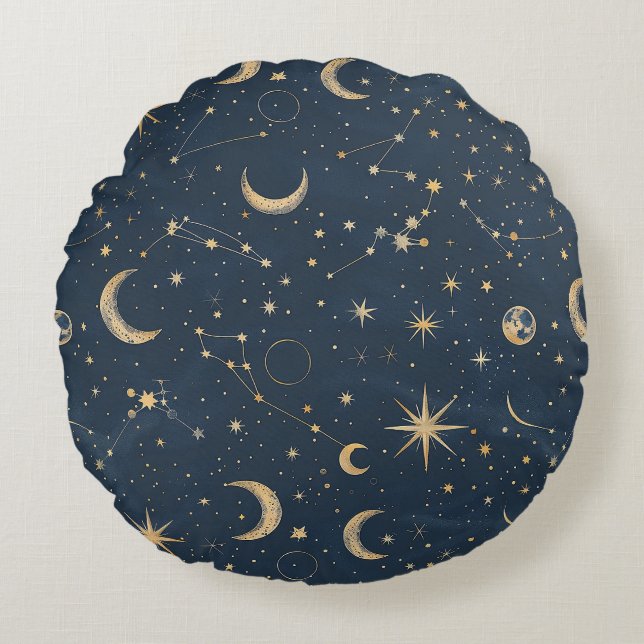 Celestial Constellation - Starry Night (1) Round Cushion (Front)