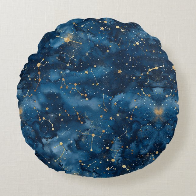 Celestial Constellation - Starry Night (7) Round Cushion (Front)
