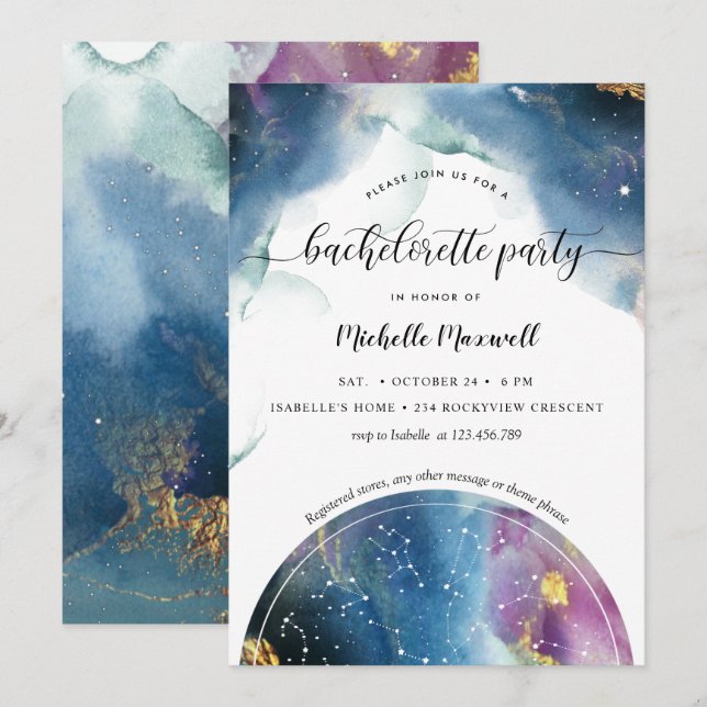 Celestial Constellations Stars Bachelorette Party Invitation (Front/Back)