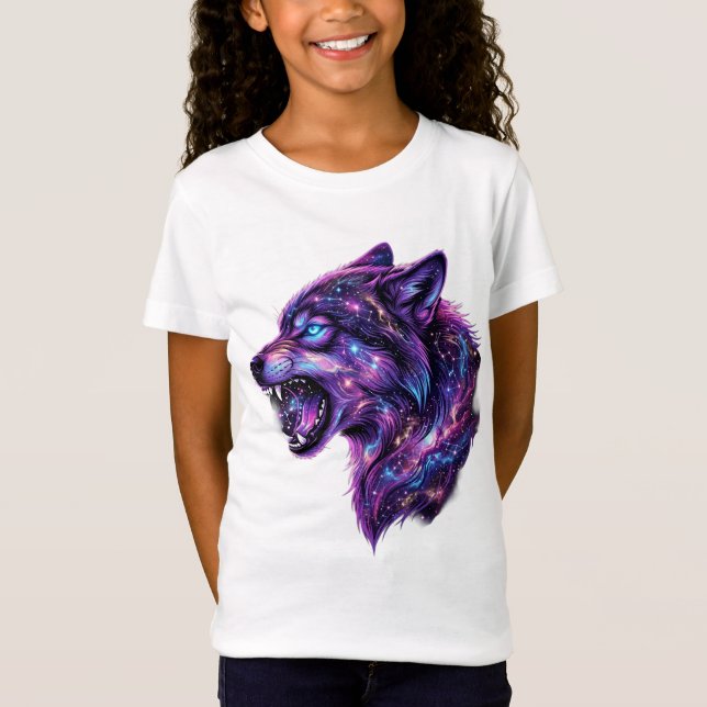 Celestial Cosmic Galaxy Wolf Roar Graphic T-Shirt (Front)