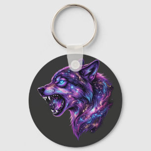 Celestial Cosmic Galaxy Wolf Roar Graphic T-Shirt Key Ring