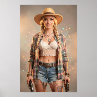 Celestial Cowgirl of Rustic Wonder Poster