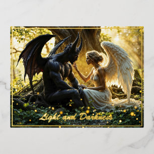 Celestial creatures angel demon fantasy foil holiday postcard