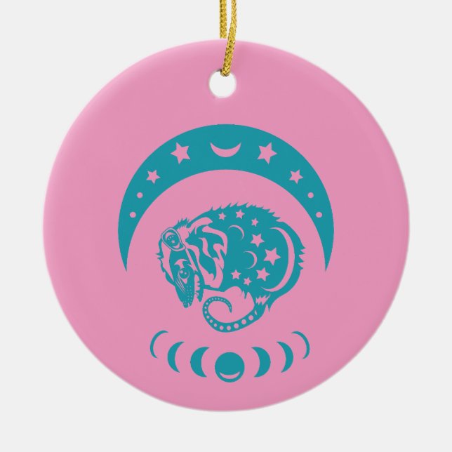 Celestial Crecent Moon Possum Whimsical Nature  Ceramic Tree Decoration (Front)