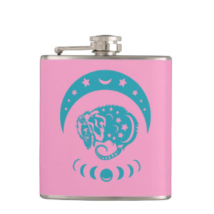 Celestial Crecent Moon Possum Whimsical Nature Hip Flask