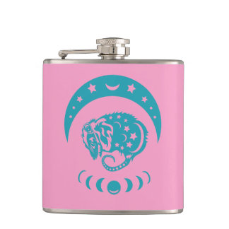 Celestial Crecent Moon Possum Whimsical Nature  Hip Flask