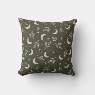 Celestial Crescent & Botanical Foliage Cushion