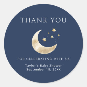 Celestial Crescent Moon and Stars Thank You Classic Round Sticker
