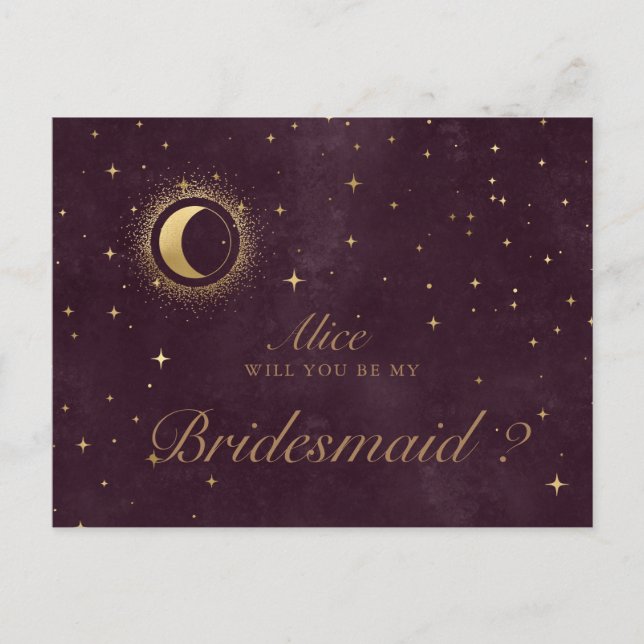 celestial crescent moon bridesmaid Invitation Post Postcard (Front)