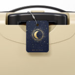 Celestial Crescent Moon Gold Monogram Luggage Tag<br><div class="desc">Beautiful crescent moon with gold stars on a velvet midnight blue background paired with elegant fonts. Easy to customise and you can choose among many items from this collection in our store.</div>