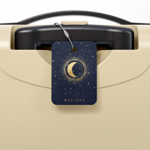 Celestial Crescent Moon Gold Monogram Luggage Tag