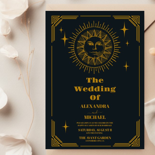 Celestial Crescent Moon Gold Wedding Invitation (Creator Uploaded)