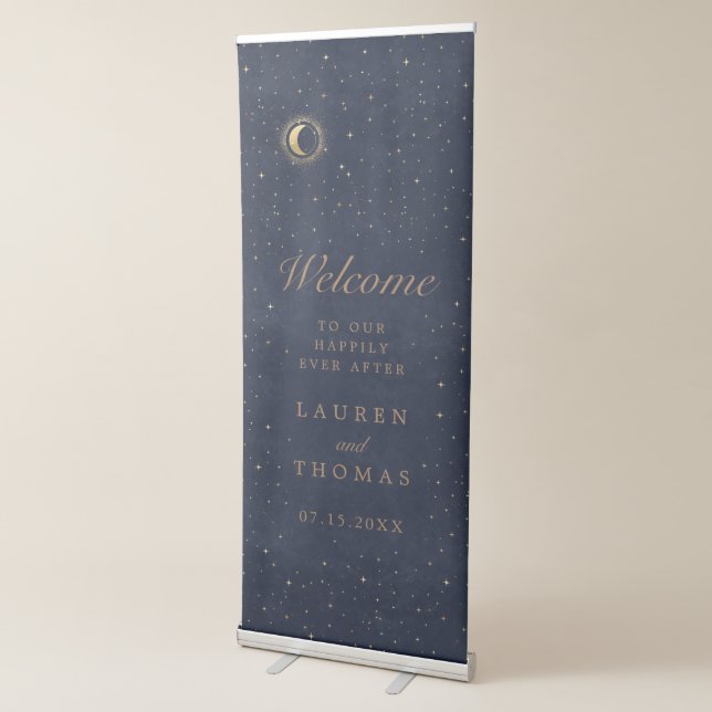 Celestial Crescent Moon Gold Welcome Wedding Retractable Banner (3/4)
