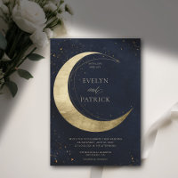 Celestial Crescent Moon Moody Navy Modern Wedding
