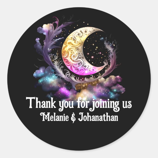 Celestial crescent moon night sky stars chic classic round sticker (Front)