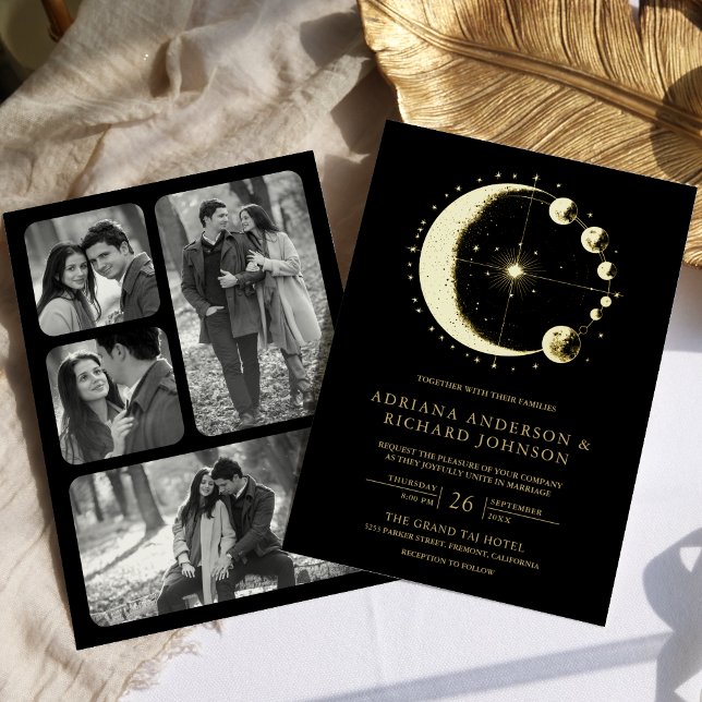 Celestial Crescent Moon Phases Black Wedding Gold (Creator Uploaded)