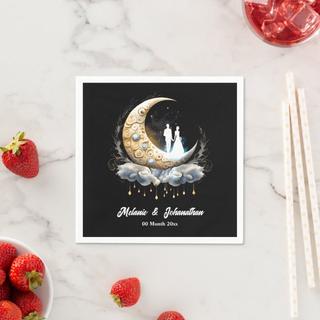 Celestial crescent moon starry night couple chic napkin (Insitu)