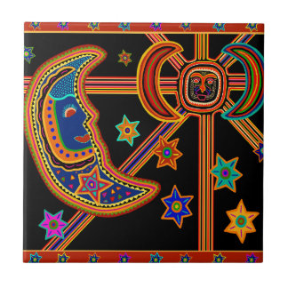 Celestial Crescent Moon Stars and Sun Tile