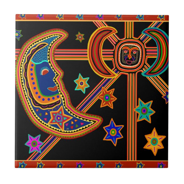 Celestial Crescent Moon Stars and Sun Tile (Front)