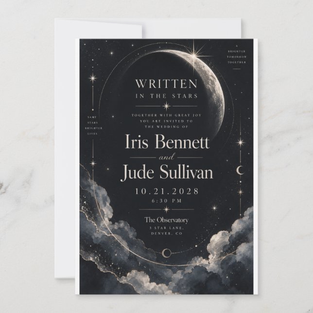 Celestial Crescent Moon Wedding Invitation (Front)