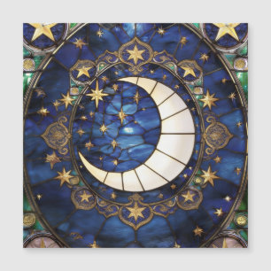 Celestial Crescent Ornate Stained-Glass Moon
