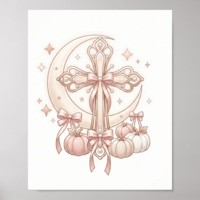 Celestial Cross & Autumn Moon Wall Art (Front)
