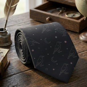 Celestial Crow Dark Academia Men's Tie