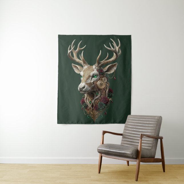 Celestial Crowned Stag - Ancient Future Clockwork  Tapestry (In Situ)