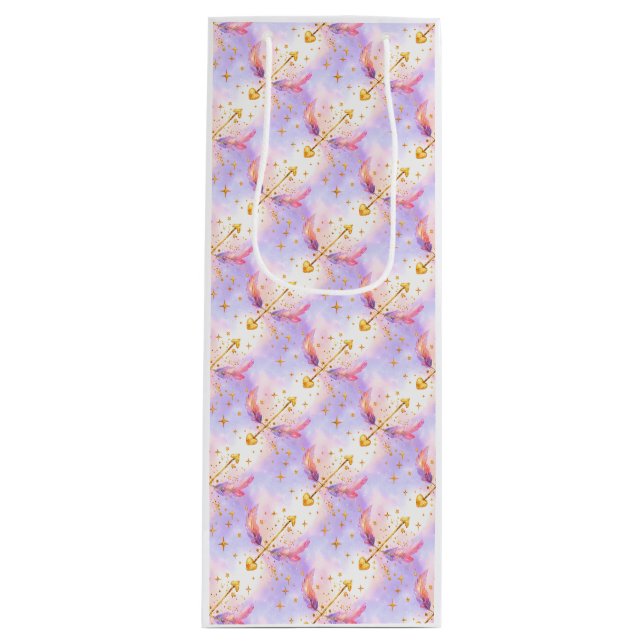 Celestial Cupid – Pastel Arrows & Golden Stars Wine Gift Bag (Front)