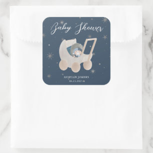 Celestial Cute Bear Baby Shower Square Sticker