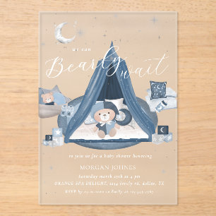 Celestial Cute Bearly Wait Baby Shower Acrylic Invitations