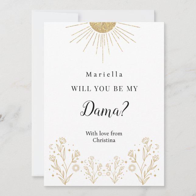 Celestial Dama Proposal for Quinceañera Court Card (Front)